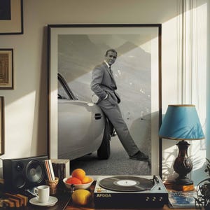 James Bond Retro Car Digital Art | Vintage Spy Printable Poster | Instant Download Wall Art Decor