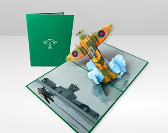 Cardology Spitfire 3D Pop-Up Birthday Card - Perfect For Aviation Fans, Father's Day, RAF Gifts (Handmade UK Design)