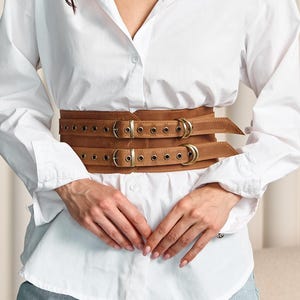 Double buckle leather waist belt, Leather corset belt plus size, Wide leather belt women, Handmade leather belt, Underbust waist belt