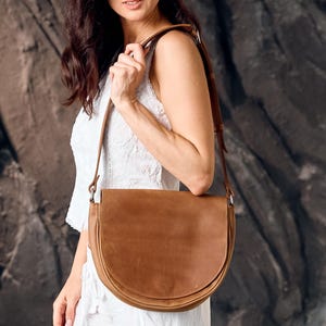 Leather half round crossbody bag, Womens leather shoulder bag, Casual crossbody bag, Half moon leather bag, Handmade leather crossbody bag