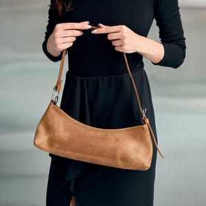 Leather baguette bag women, Shoulder baguette style bag, Small leather handbag, Leather baguette handbag, Small shoulder bag women