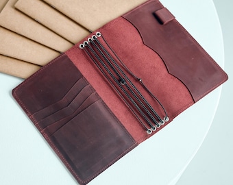 Leather notebook cover personalized, Custom refillable notebook, A5 leather journal cover, Travel notebook cover, Journal cover with pockets
