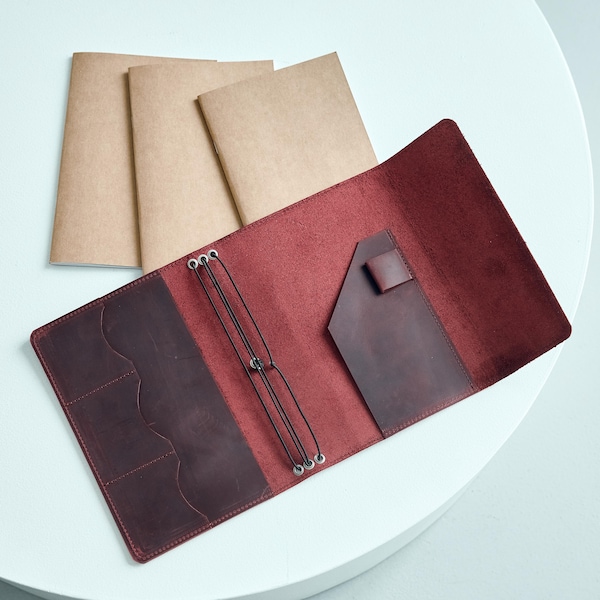 Engraved leather notebook cover, Bound journal cover, Refillable leather journal a5, Custom notebook cover, A4 leather journal cover
