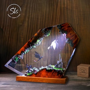 Toothless & Light Fury Inspired Resin Lamp, How to Train Your Dragon Inspired Art, Dragon Resin Lamp, Epoxy Resin Lamp, Hiccup Inspired Art
