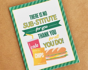 Sandwich Gift Tag | 3x4 Sub Gift Tag | There is No Substitute for You | Submarine Sandwich Tag for Staff, Friends or Co-Worker Gift