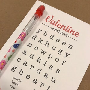 School Valentines Printable - Word Find - Pencil Gift - Valentine's Day Card - Gift for students, school friends, daycare or teachers