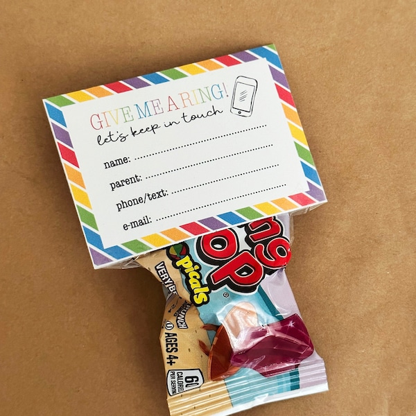 Ring Pop Last Day of School Playdate Cards with friends, Give me a Ring Play Date Card Printable, Contact Card, Keep in Touch Pop Ring