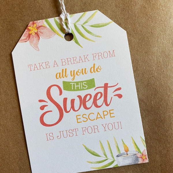Sweet Escape Tag | Spa Gift Tag | Spa Theme Gift Tag | Pedicure Gift Tag | Relaxation Gift Basket Tag
