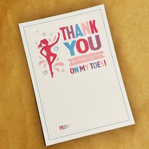 Dance Teacher Gift Card Printable, Gift Card Holder for Dance Coach, Thank You for Keeping Me on My Toes, Gift For Ballet Teacher