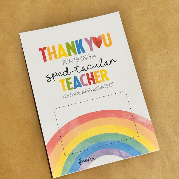 Printable Special Education Teacher Appreciation Gift Card 5x7 | End of Year Thank You Gift for Sped Teacher | Special Education Gift Card