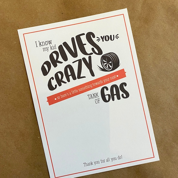 Gas Card Gift Card Holder | 5x7 Gas Gift Card Holder | Printable Gift Card Gift for Teachers, Coaches | My Kid Drives You Crazy
