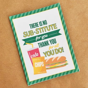 Sandwich Gift Tag | 3x4 Sub Gift Tag | There is No Substitute for You | Submarine Sandwich Tag for Staff, Friends or Co-Worker Gift