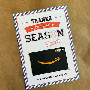 Buono regalo per allenatore di baseball / Buono regalo stampabile 5x7 per allenatore / Grazie per una fantastica stagione, allenatore! / Regalo di fine stagione per allenatore di baseball