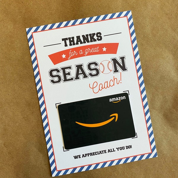 Baseball Coach Gift Card | 5x7 Printable Gift Card for Coach | Thank you for a great season Coach! | End of season gift for baseball coach