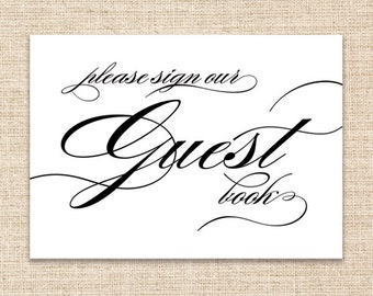 Printable Wedding Sign - Guest Book - 5x7 Digital Sign - Wedding Reception Sign - Table Sign in Calligraphy Font - Instant Download