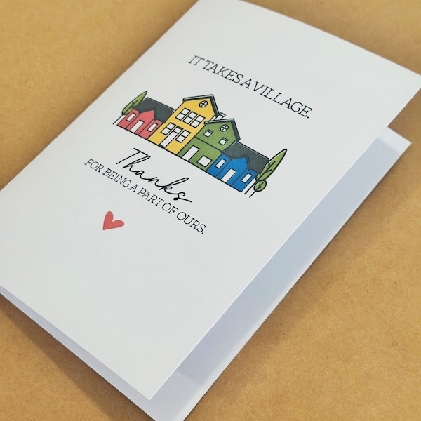 Es braucht eine Dorf-Dankeskarte für Lehrer, Kindertagesstättenmitarbeiter, Mutterfreunde, Nachbarn | 5x7 Grußkarte