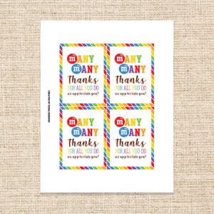 M&amp;M Printable Gift Tag 3x4 Candy Gift Tag Thanks for All You Do Teacher ...