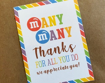 Many Thanks Printable Gift Tag | 3x4 Candy Gift Tag | Thanks for All You Do | Teacher Tags | Staff Appreciation Tag | Co-Worker Gift Tag