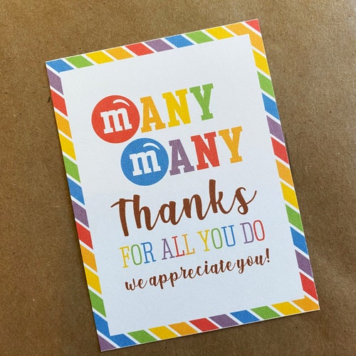 M&amp;M Thank You Tag Printable Staff Appreciation Gift - Etsy