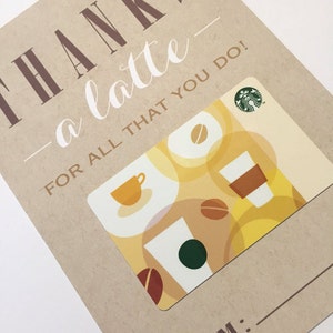 Porte-cartes cadeau café | 5 x 7 remerciements A Latte pour tout ce que vous faites |  Porte-cartes cadeau café imprimable pour enseignants, collègues, personnel