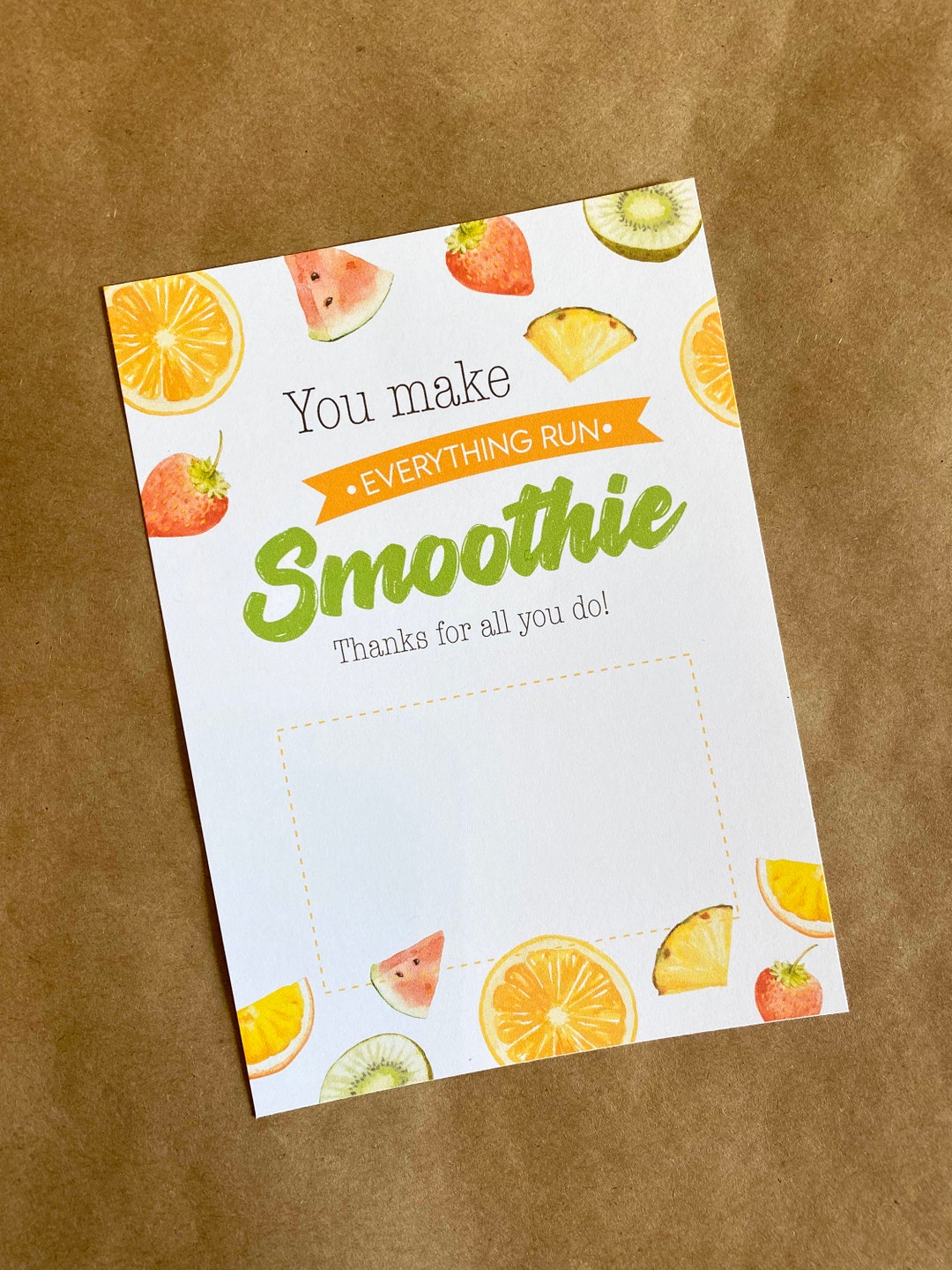 Smoothie Gift Card Holder Printable Gift Card Holder 5x7 You Make