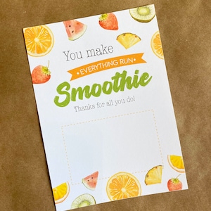 Porte-cartes cadeau Smoothie | Porte-cartes cadeau imprimable | 5x7 Smoothie vous faites tout courir | Carte-cadeau Bar à jus