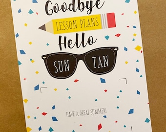 Printable End of School Gift Card Holder | Goodbye Lesson Plans, Hello Sun Tan |  End of Year Gift Card | Summer Gift  | Teacher Gift Card