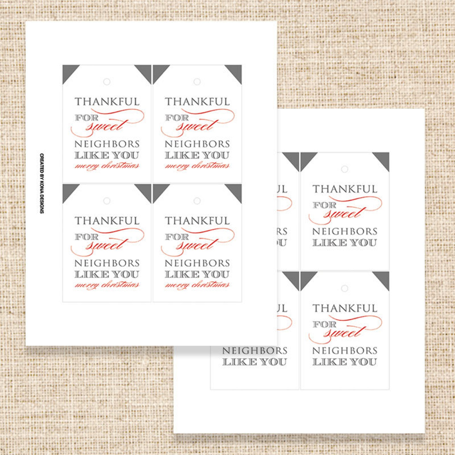 Printable Thank You Tags Thankful for Sweet Neighbors Like You 3x4 ...