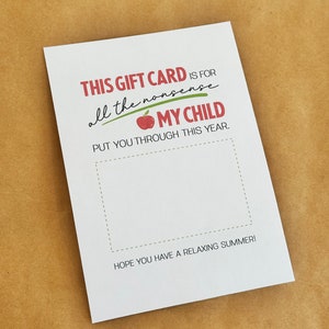 Divertente porta-carta regalo per l'ultimo giorno di scuola / Carta regalo di fine anno scolastico / Regalo divertente per l'insegnante / Regalo divertente per l'insegnante per l'ultimo giorno