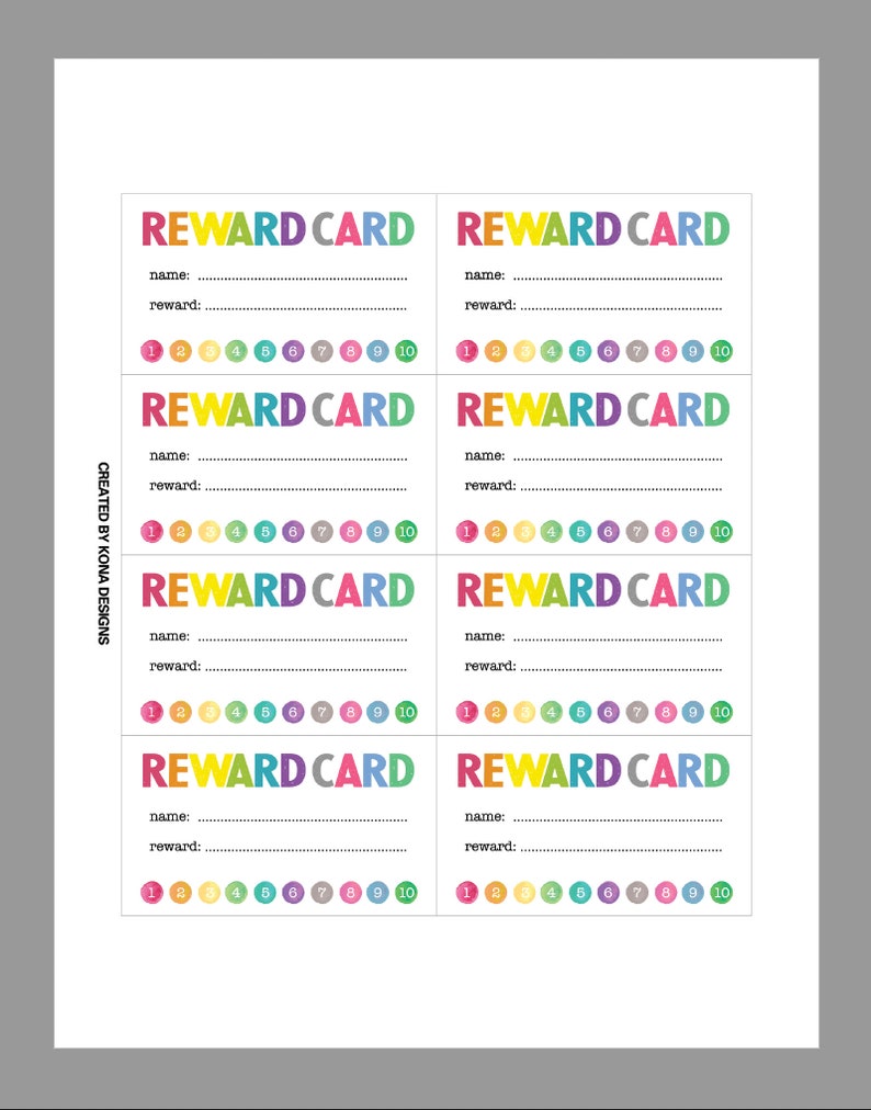 PRINTABLE Reward Cards Kids Incentive Reward Card With 10 Etsy