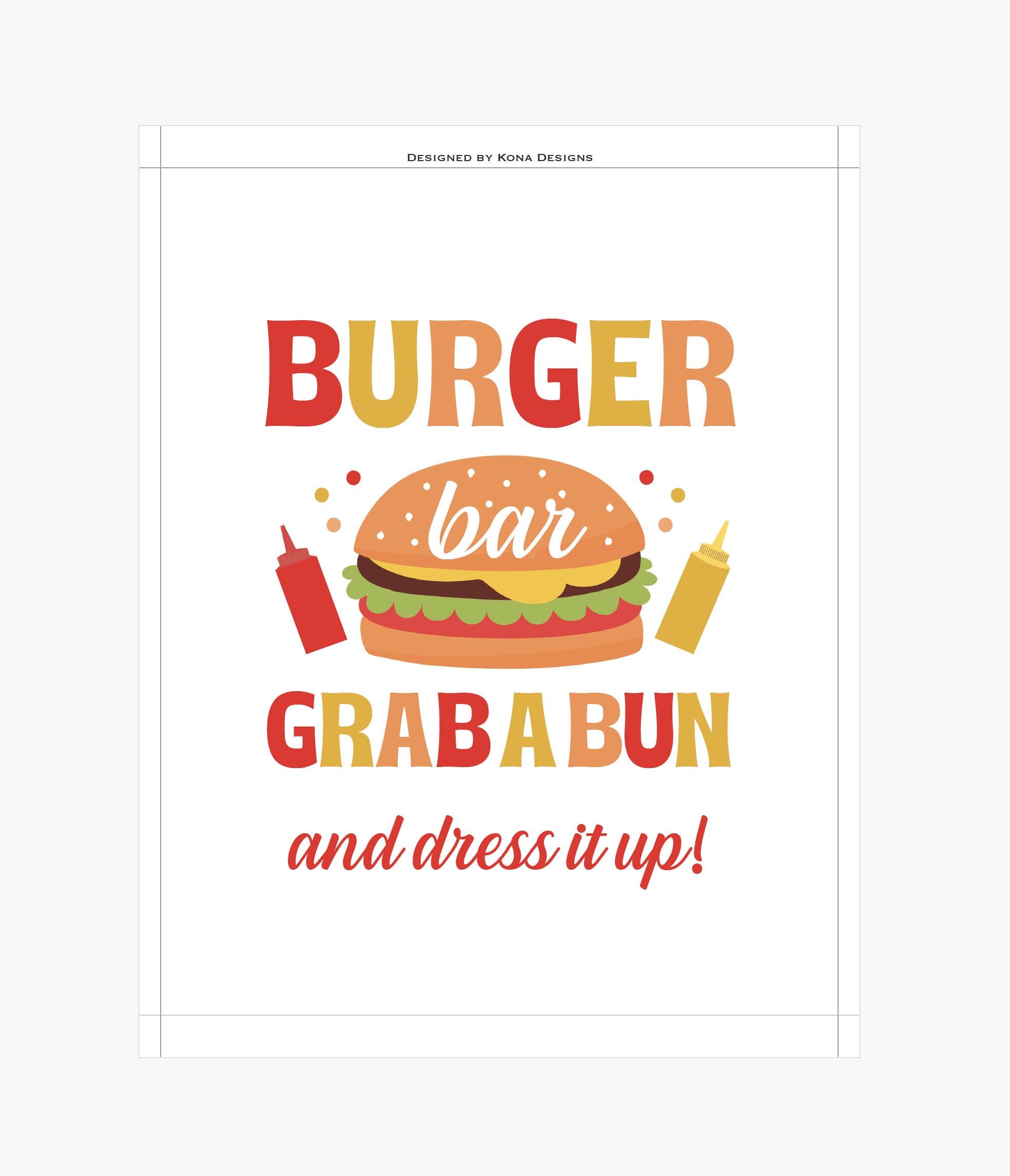 Hamburger Bar Sign - 8x10 - Printable Hamburger Sign for Parties ...