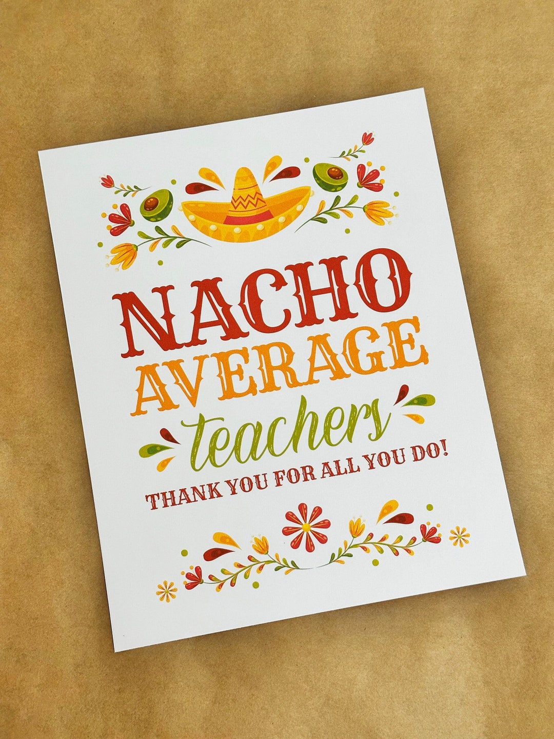 Nacho Bar Sign - 8x10 - Printable Nacho Average Teacher Sign - Teacher ...