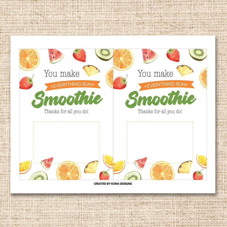 Smoothie Gift Card Holder Printable Gift Card Holder for - Etsy