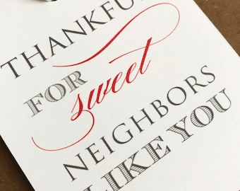 Printable Thank You Tags - Thankful for Sweet Neighbors Like You - 3x4 Printable Gift Tags - Christmas Neighbor Tags