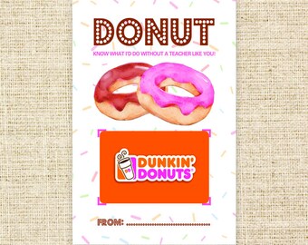Donut Gift - 5x7  Donut Know What I'd Do Without You - Teacher appreciation gift - Birthday Gift Card - Thank You Gift Card