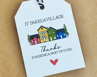 It takes a Village Gift Tag - Printable Tags - 3x4" Child Care Tags -  Appreciation Tag for Daycare, Nanny, Teachers, Babysitter, Friends