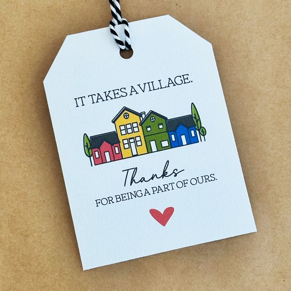 It takes a Village Gift Tag - Printable Tags - 3x4" Child Care Tags -  Appreciation Tag for Daycare, Nanny, Teachers, Babysitter, Friends