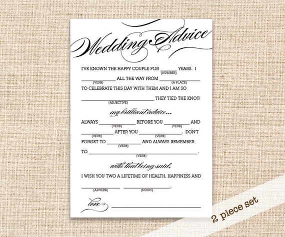 Printable 5x7 Mad Lib Wedding Advice Cards and matching 8x10 | Etsy