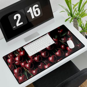 Cherry Blossom Desk Mat, Cherry Desk Pad, Gamer Mouse Pad, Office Decor, Cherry Fruit Desk Mat, Home Office Accessories