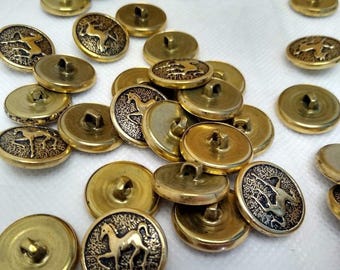 Lot of 35 Vintage Brass Equestrian Buttons Bulk Craft Destash Rearing Horse