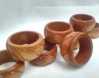 8pc Vintage Carved Wood Napkin Rings - 2" Rustic Boho Table Decor Set