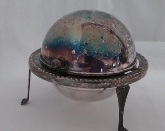 Decorative Silver IFS Silver Plate Revolving Dome Butter Dish Caviar Server  5in