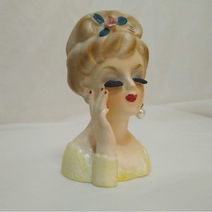 Vintage 1963 Inarco Lady Head Vase E-480 Blonde Glamour Planter Figurine