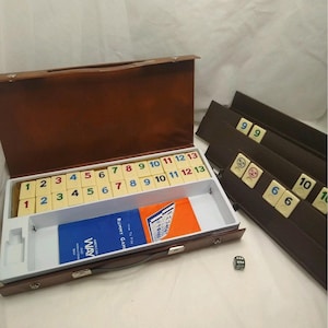 Vtg Rummy-O Tile Game Cardinal Faux Leather Carrying Case Complete