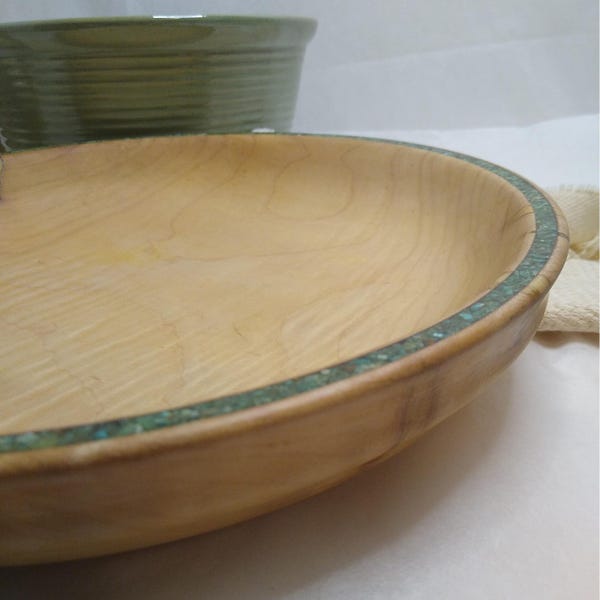 Bol de madera Mod Tribe Design con borde incrustado de piedra turquesa y veta natural de 29 cm (11,5").