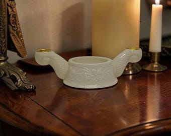 Unity Candle Holder Ivory Floral Shamrock Wedding Decor, ceramic