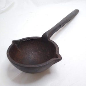 Ladle Cast Iron Vintage Lead Smelting Tool Double Spout No 4 Industrial Decor