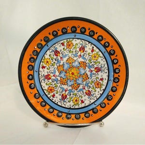 Vintage Nimet Turkish Art Pottery 7-Inch Decorative Plate, Signed