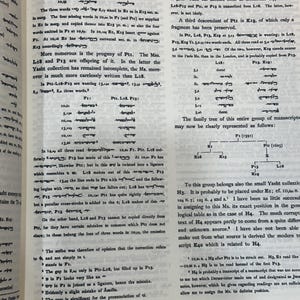 May include: Open book pages with text in a scholarly style, featuring headings like 'PROLEGOMENA' and diagrams. The text appears to be discussing manuscripts and their origins, with annotations and references.