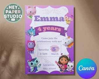 Gabby's Dollhouse Party Invitation | Editable Digital Instant Download | Customisable Party Invite